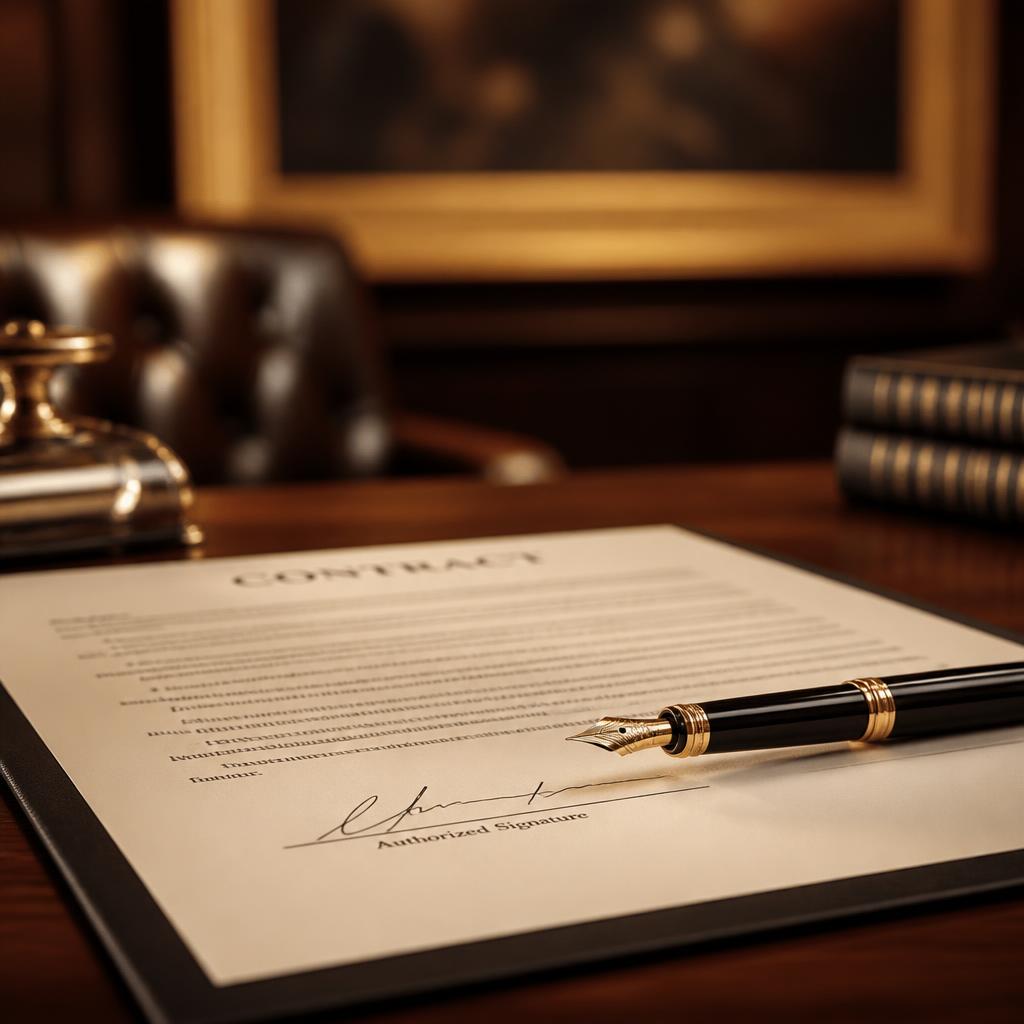 Signature d'un contrat devant une œuvre d'art